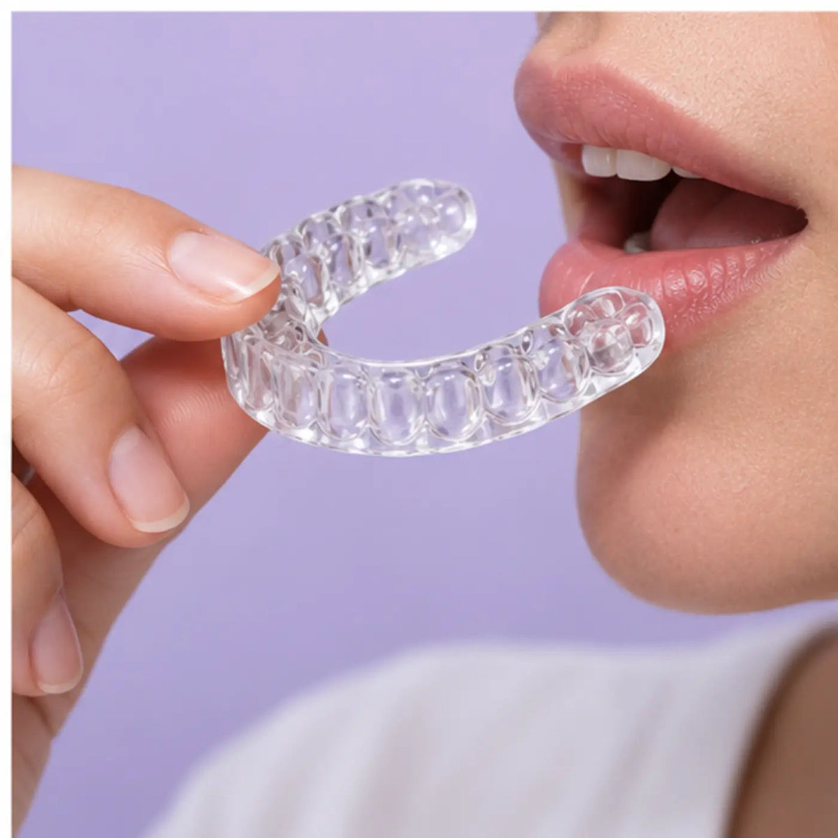 SmileWide Custom Hard Night Guard – Dual Arch – product in use