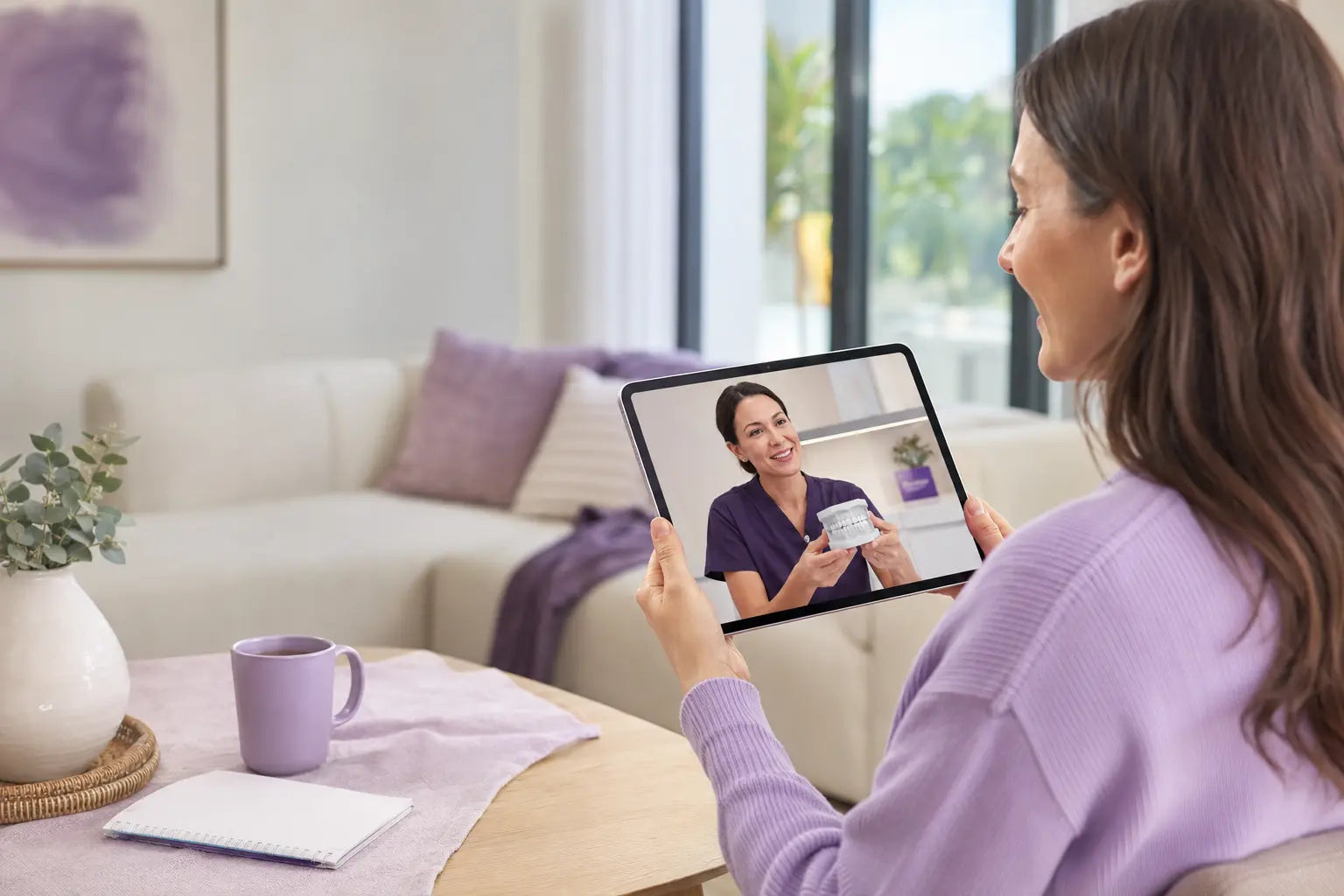 Patient speaking remotely with a licensed dental professional