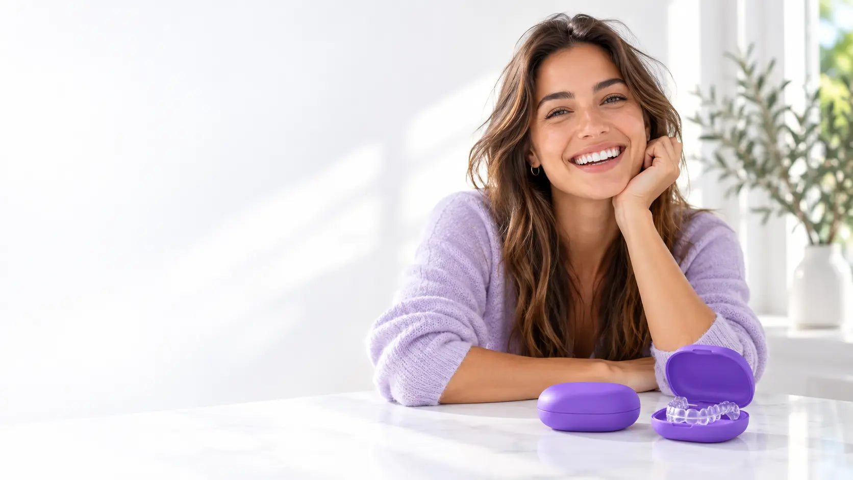 Clear aligners and SmileWide at-home kit arranged for comparison